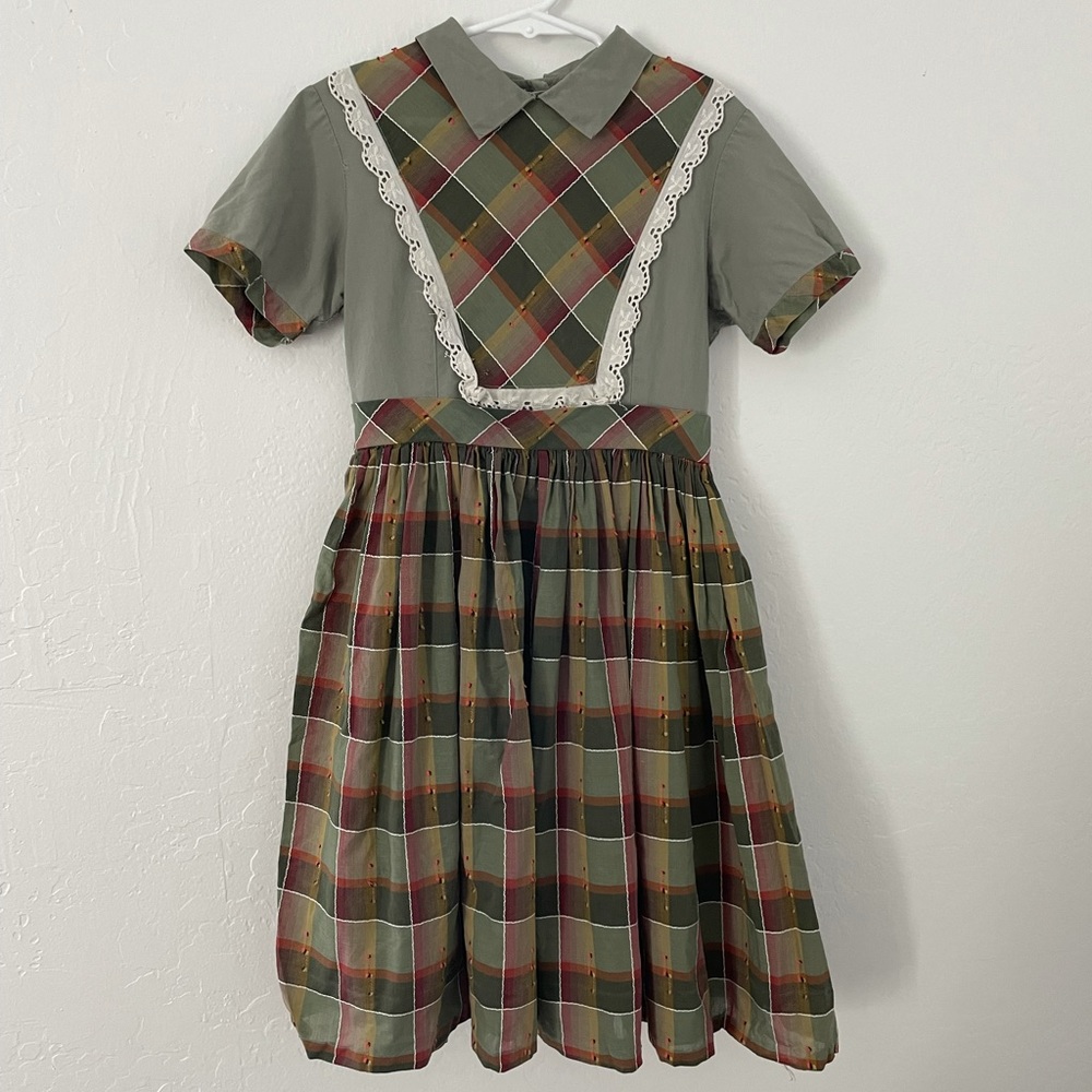 Vintage Girls Plaid Peter Pan Collar Dress